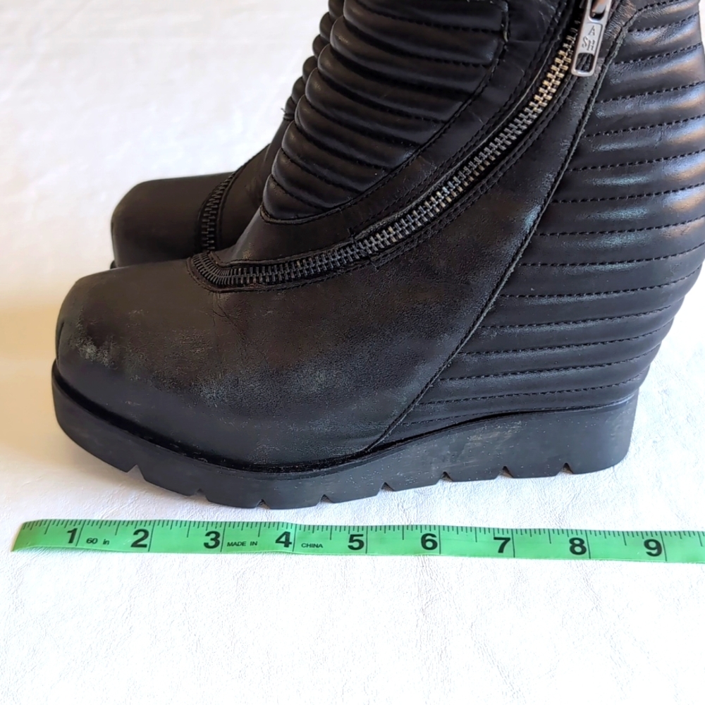 ASH Tiffany Black Leather Wedge Moto Zipper Boot Women's Size 37 - Picture 8 of 10